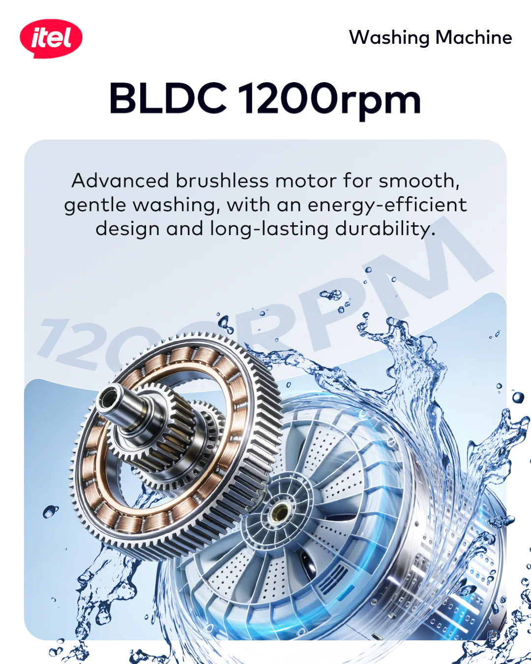 itel 8KG Front Load Washing Machine – Steam Wash, BLDC 1200RPM, Energy Class A - Image 3