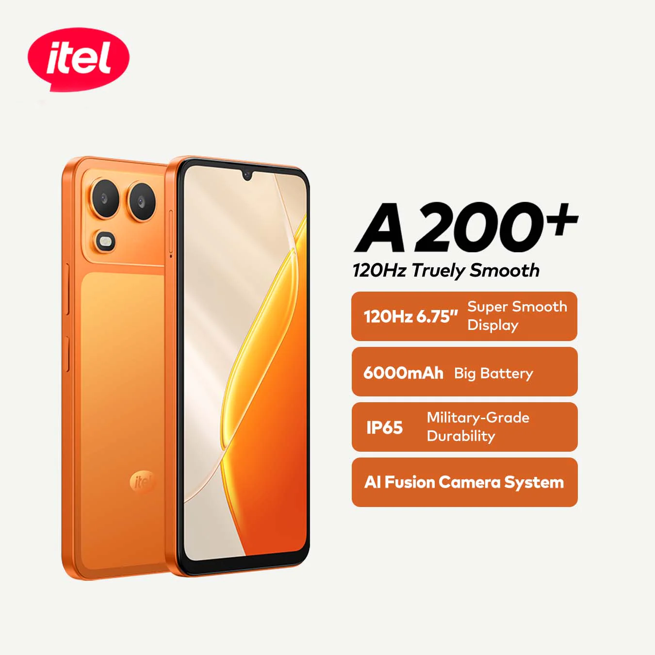 itel A200+ Smartphone – 120Hz 6.75" Display, 6000mAh Battery, IP65 Military-Grade Durable Phone - Image 3