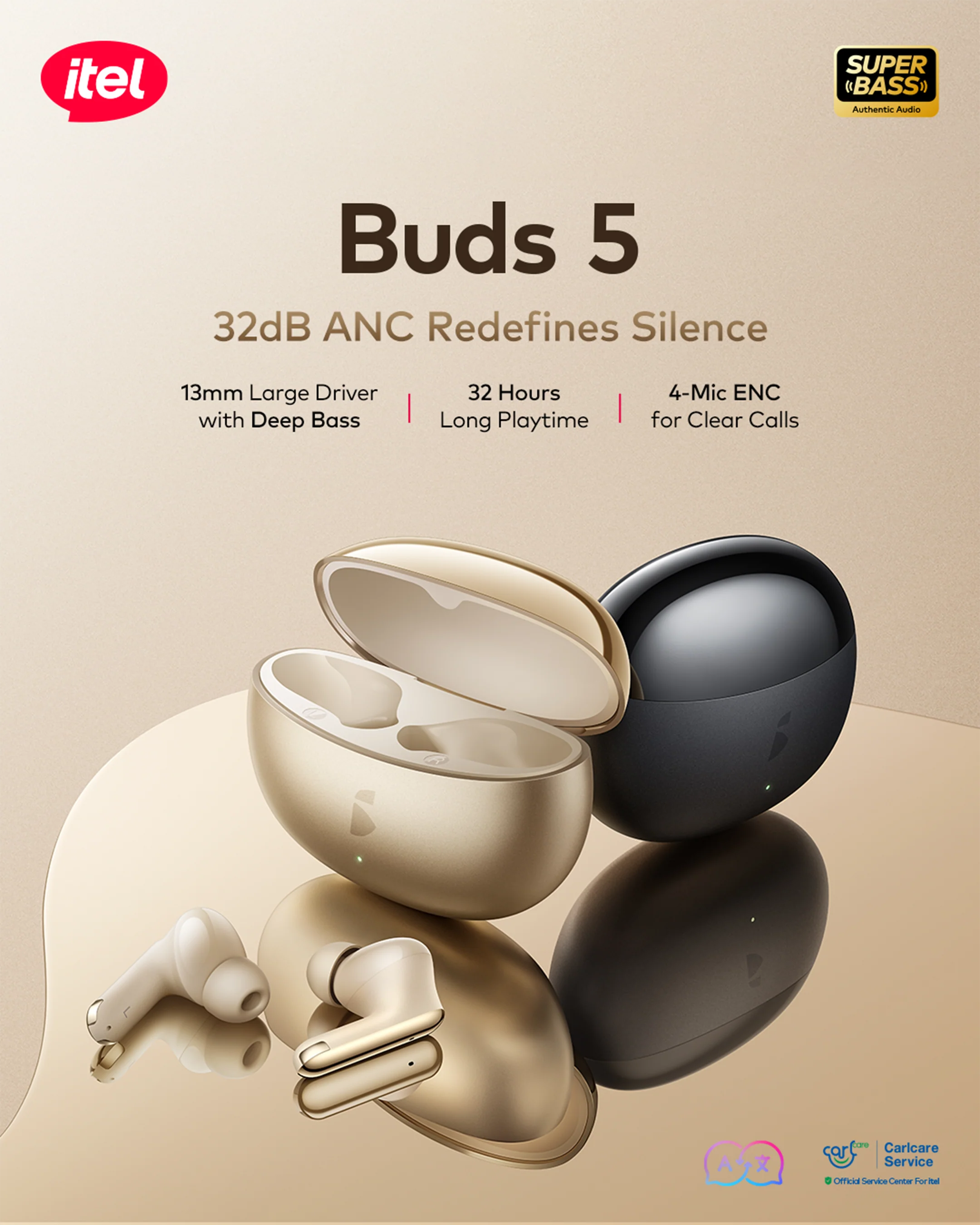Buds 5 Wireless Earbuds – 32dB ANC, 13mm Deep Bass Driver, 32H Playtime, 4-Mic ENC - Image 3