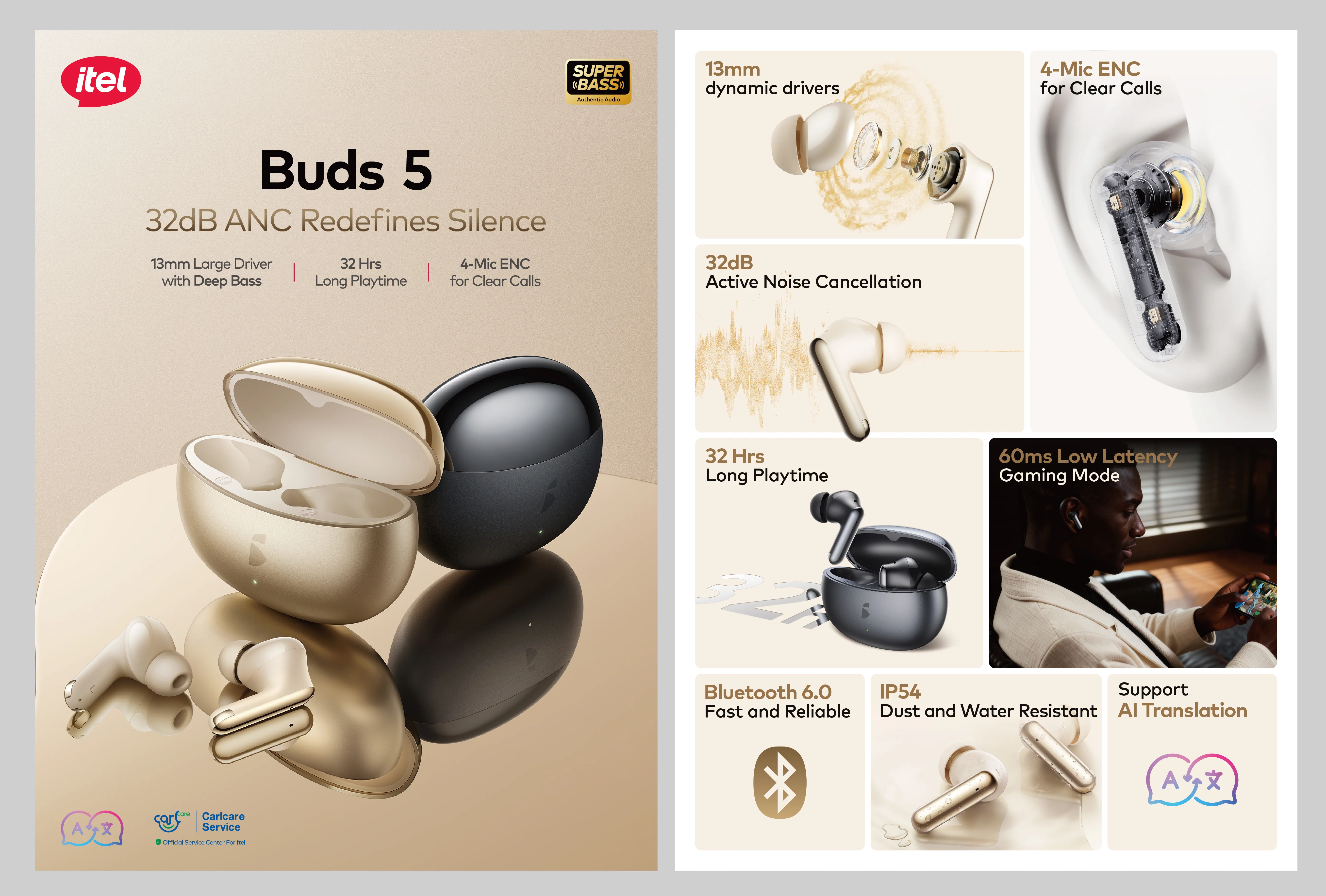 Buds 5 Wireless Earbuds – 32dB ANC, 13mm Deep Bass Driver, 32H Playtime, 4-Mic ENC - Image 4
