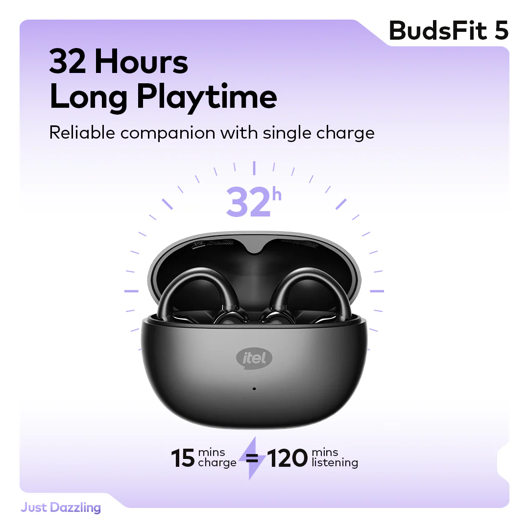 itel BudsFit 5 Earbud C-Bridge Design AI NC IP54 32hrs playtime - Image 3