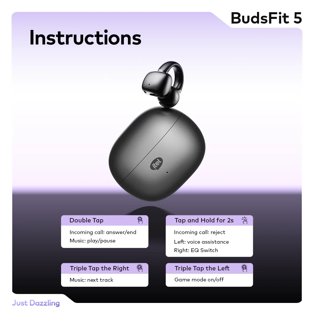 itel BudsFit 5 Earbud C-Bridge Design AI NC IP54 32hrs playtime - Image 5