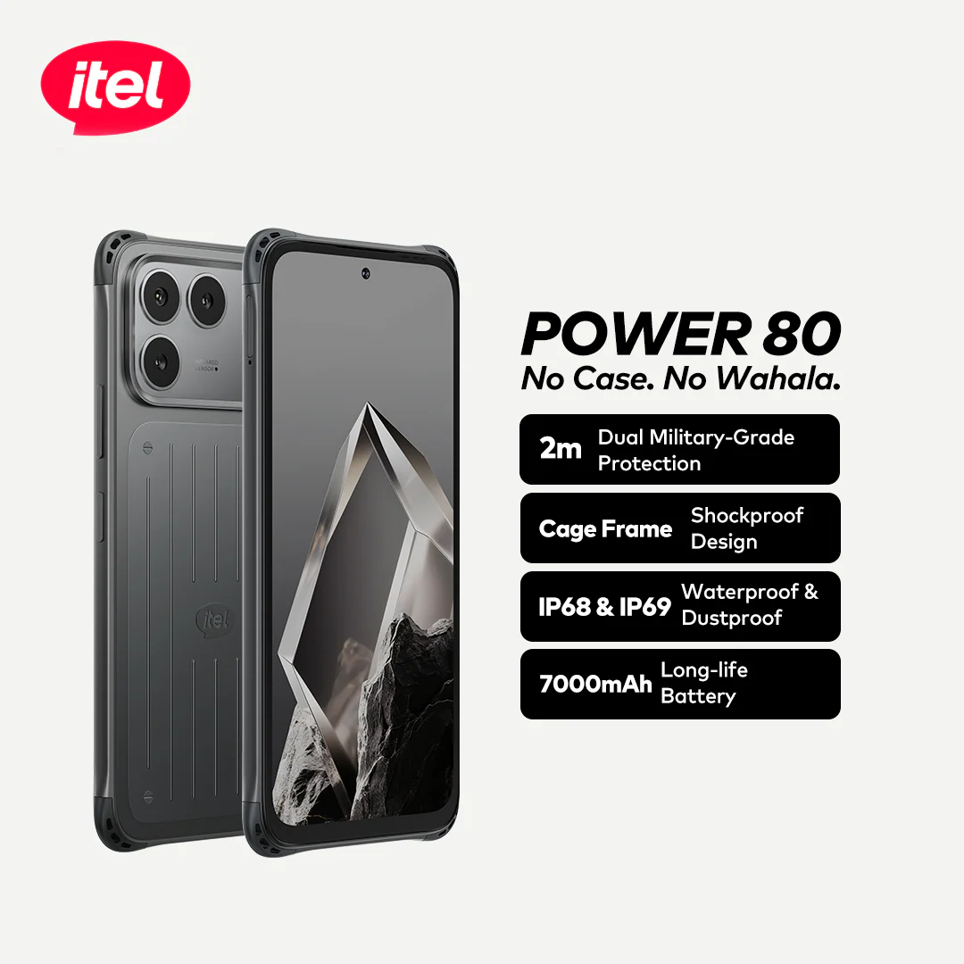 itel Power 80 Smartphone – 7000mAh Long-Life Battery, IP68 & IP69 Waterproof, 2m Military-Grade Protection