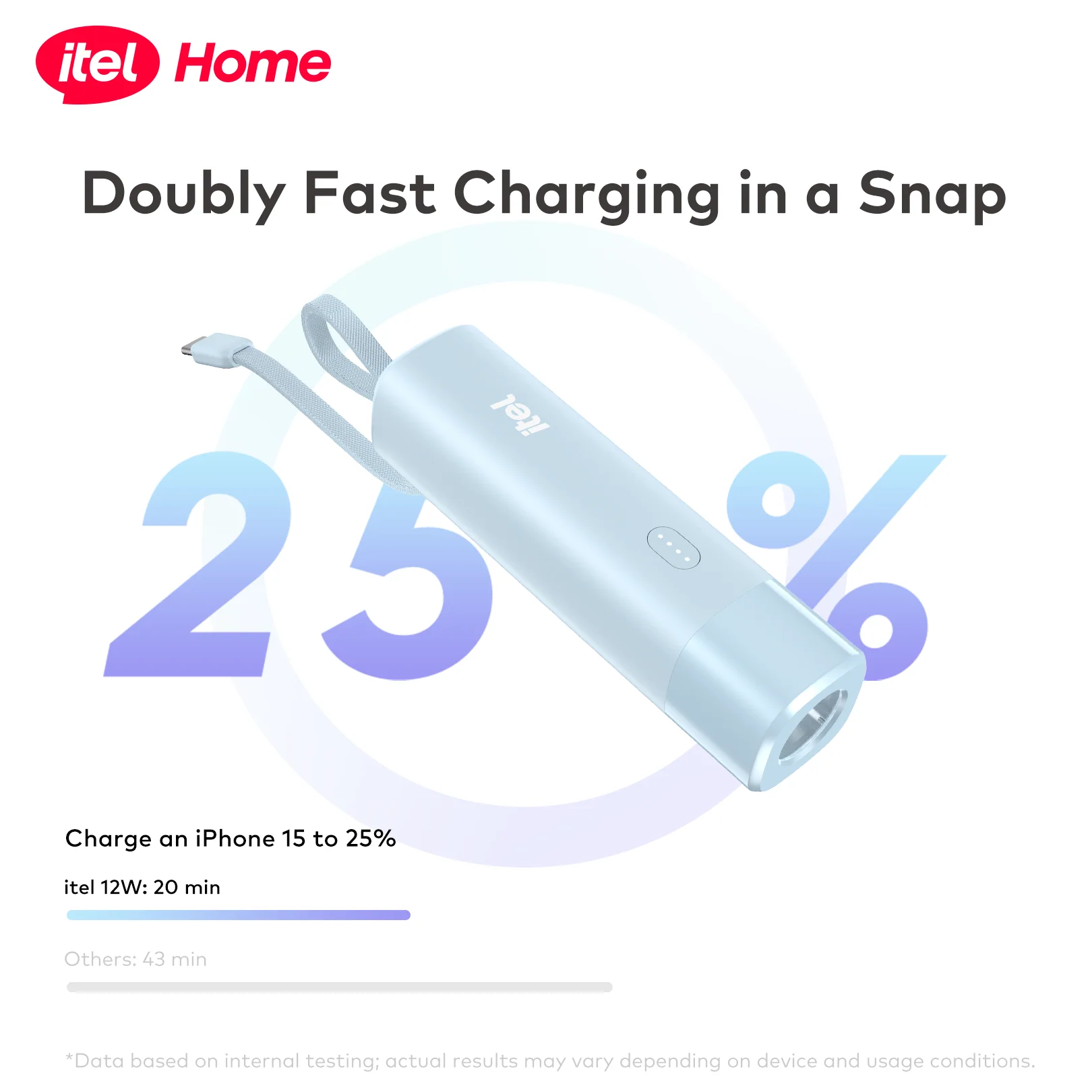 itel PowerEasy1 5000 A1110 Power-Bank 12W Fast Charging Built-in Cable Torch - Image 3