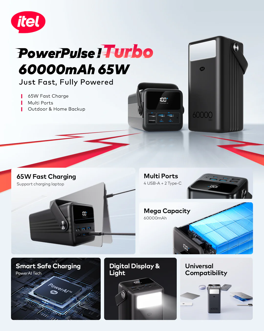 PowerPulse Turbo A1990 PowerBank 60000mAh 65W Fast Charging Laptop Compatibility - Image 4