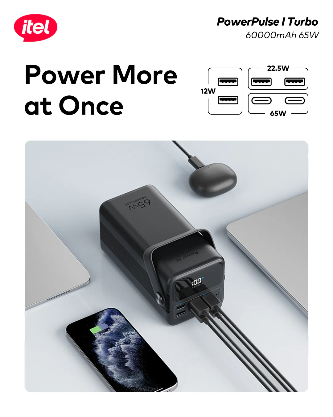 PowerPulse Turbo A1990 PowerBank 60000mAh 65W Fast Charging Laptop Compatibility - Image 5