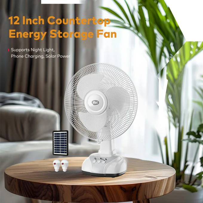 itel Rechargable & Solar Desk Fan 12" 5.5 Hours of Long-lasting Battery Life MOO1 - Image 4