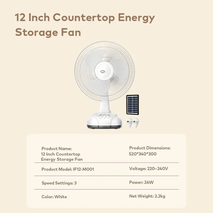 itel Rechargable & Solar Desk Fan 12" 5.5 Hours of Long-lasting Battery Life MOO1 - Image 7
