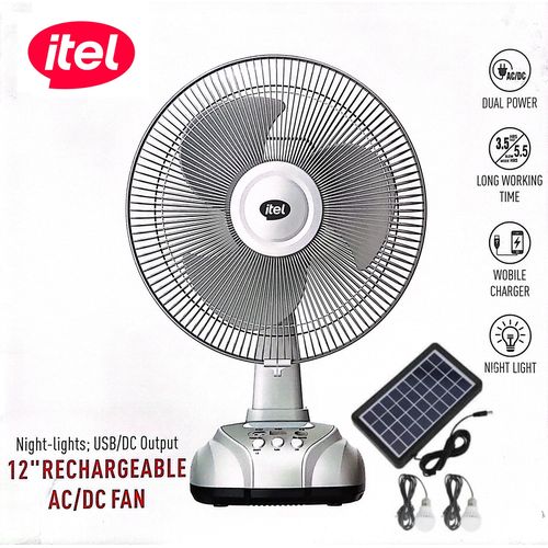 itel Rechargable & Solar Desk Fan 12" 5.5 Hours of Long-lasting Battery Life MOO1 - Image 9